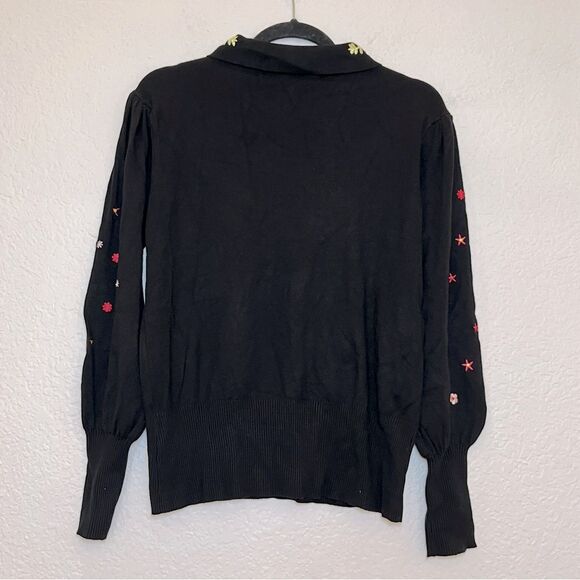 Aaeda Embroidered Floral Collar Pullover Knit Sweater in Black NWT! size Large - Picture 3 of 12
